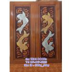 TD268 ประตูไม้สักบานคู่ ลายปลาคราฟเงินทอง ขนาด 160X200 ซม.