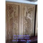 TD203 ประตูไม้สักบานคู่ ลายนกยูงพระจันทร์ ขนาด 160X200ซม.
