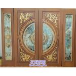 ประตูไม้สัก กระจกสเตนกลาส ชุด 4 ชิ้น (บานเปิด-ปิด)