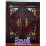TD231 ประตูไม้สักบานคู่ วงล้อแกะสลักบนล่าง ขนาด 160X200 ซม. *สีโอ๊คแดง*