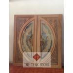 ประตูไม้สักกระจกสเตนกลาส ขนาด 160X200ซม.