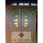 TD242 ประตูไม้สักบานคู่ ลายวงกลมฟักทองมีฟักล่าง ขนาด 160X200ซม.