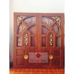 TD274 ประตูไม้สักบานคู่ ลายโค้งแสงครึ่งกระจก ขนาด 160X200ซม.