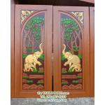 TD245 ประตูไม้สักบานคู่ ลายช้าง ขนาด 160X200 ซม.