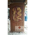 TD140 ประตูไม้สัก ลายหงส์ มังกร 2 ฟักล่าง ขนาด 80X200 ซม.
