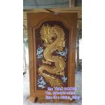 TD101 ประตูไม้สัก บานเดี่ยว ลายดราก้อน หัวปีกนก ขนาด 100X200 ซม.