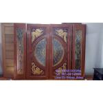 ประตูไม้สัก กระจกสเตนกลาส ชุด 4 ชิ้น (บานเปิด-ปิด)