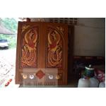 TD216 ประตูไม้สักบานคู่ ลายหงส์หัวโค้งล่างฟักทอง ขนาด 180X200ซม.