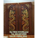 TD249 ประตูไม้สักบานคู่ ลายมังกร ขนาด 160X200 ซม.
