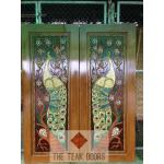 TD263 ประตูไม้สักบานคู่ ลายนกยูง ขนาด 160X200 ซม.