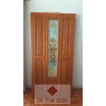 ประตูไม้สัก บานเดี่ยวกระจกสเตนกลาส