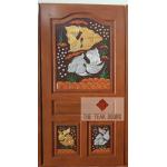 TD121ประตูไม้สัก ลายปลาเงินปลาทอง ขนาด 80X200 ซม.