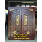 TD205 ประตูไม้สัก บานคู่ ลายก้างปลา ขนาด 160X200 ซม.
