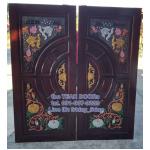 TD213 ประตูไม้สักบานคู่ วงล้อปลาเงินทองล่างฟักเงินทอง ขนาด 180X200ซม.