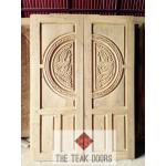 TD240 ประตูไม้สักบานคู่ วงกลมลายหงส์ 4 ลูกฟัก ขนาด 160X200ซม.