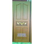 TD178 ประตูไม้สัก บานเดี่ยว ลาย 5 ฟักปีกนก กลางแกะองุ่น ขนาด 80X200ซม.