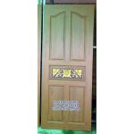 TD180 ประตูไม้สักบานเดี่ยว 5ฟักปีกนกกลางแกะดอกไม้ ขนาด 80X200ซม.