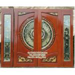 ประตูไม้สัก กระจกสเตนกลาส ชุด 4 ชิ้น (บานเปิด-ปิด)