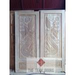 TD246 ประตูไม้สักบานคู่ ลายหงส์ ล่างฟักทอง ขนาด 160X200 ซม.