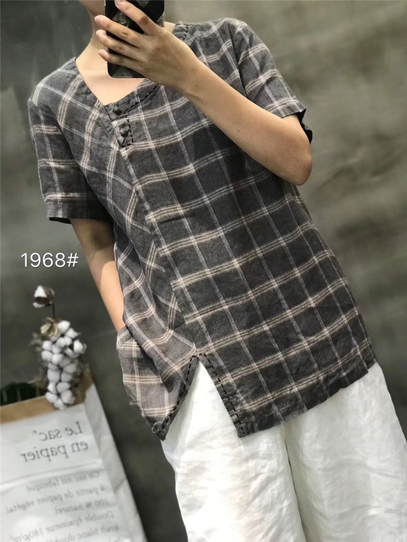 เสื้อลินินผสมฝ้ายลายสก็อตวินเทจ