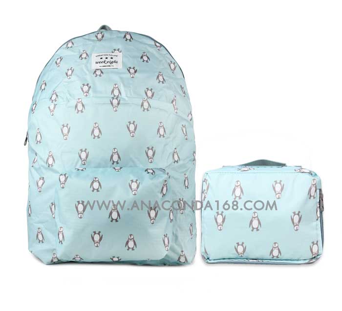 กระเป๋าเป้ผ้าร่มพับได้ ลายน่ารัก กระเป๋าพับได้สะพายหลัง