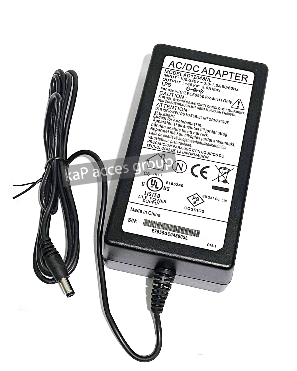 AC POWER ADAPTER DC 48V 3.0A 5.5x2.5mm. เกรด A (AD12048NL)
