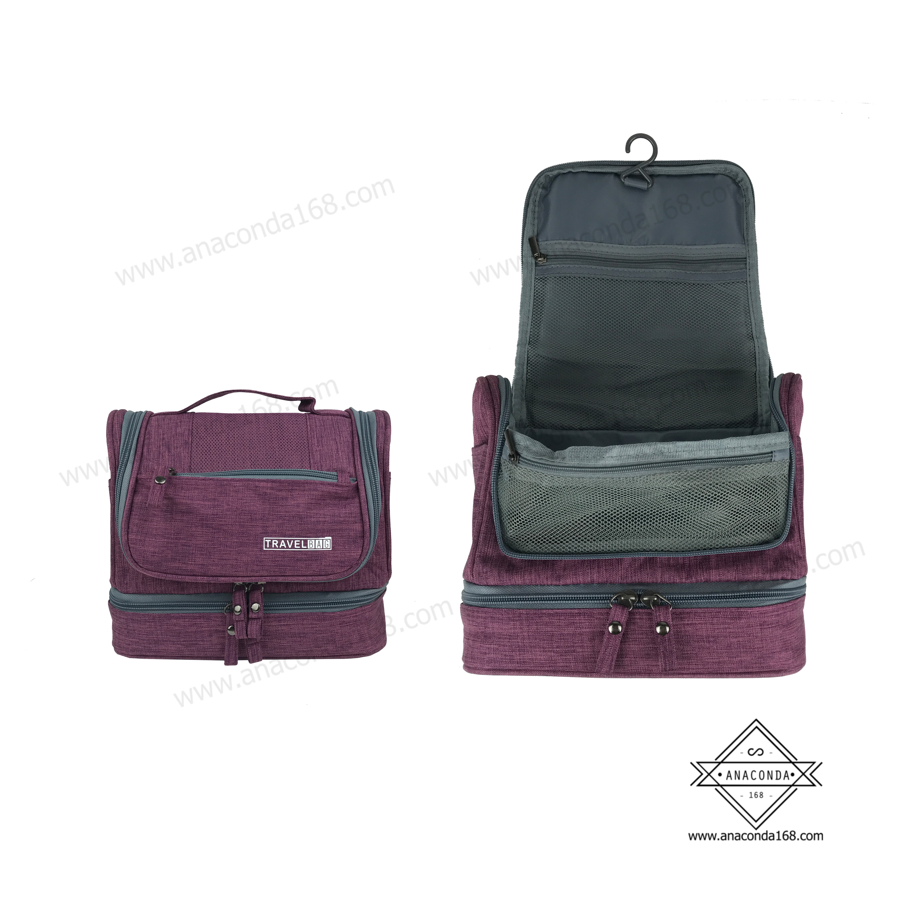 กระเป๋าจัดระเบียบอุปกรณ์อาบน้ำ-เครื่องสำอาง 2 ชั้น มีหูหิ้ว