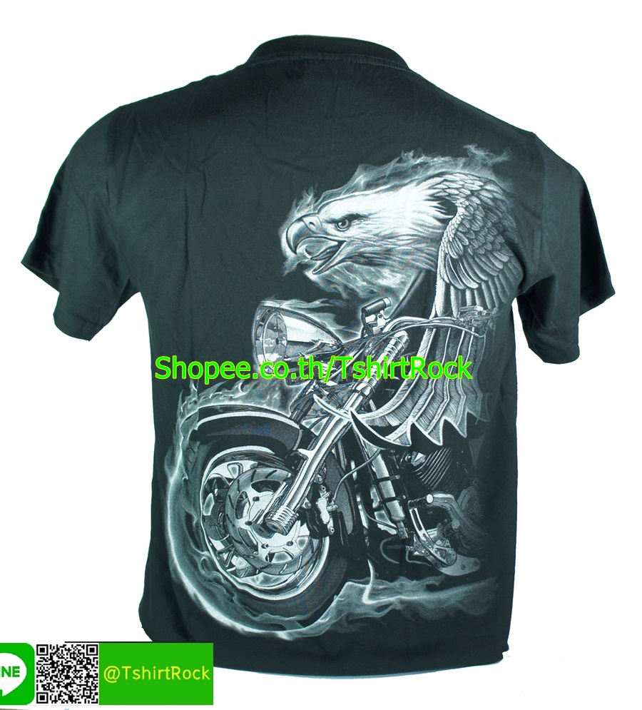 เสื้อลาย อินทรีย์ ไบค์เกอร์ ไฟ อินเดียแดง มอเตอร์ไซด์ เสื้อยืด สกรีนหน้าหลัง RCH97