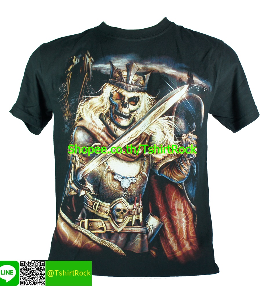 เสื้อลาย กะโหลก ผี กษัตริย์ เสื้อยืดสีดำ สกรีนหน้าหลัง ไซร์ยุโรป RCG224