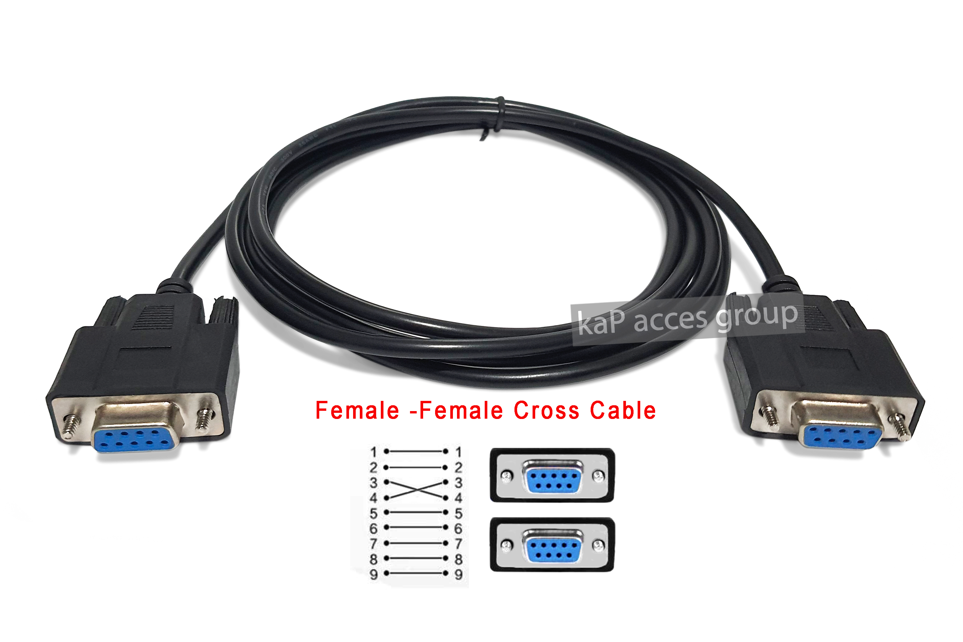 สาย SERIAL DB9 เมีย/ เมีย แบบสายไข้ว Cross (พิน3,4) Null Modem Cord Cross TX/RX line for Data Com ความยาว 1.8เมตร