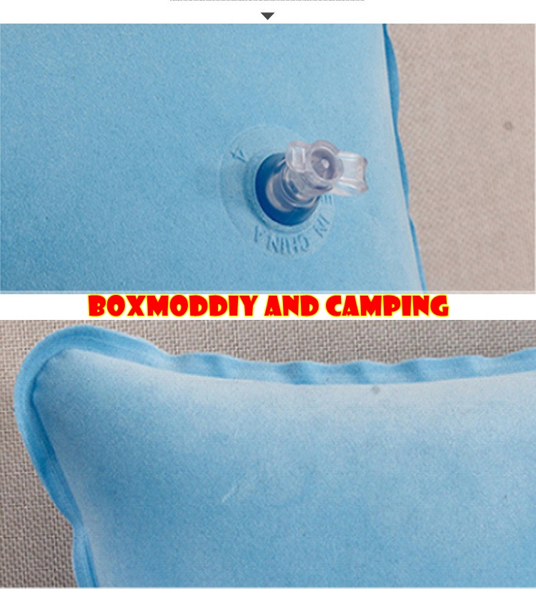 หมอนเป่าลม สีฟ้า พับได้แบบพกพา สำหรับใช้กลางแจ้ง หมอนเป่าลม ผิวกำมะหยี่ Double Sided Flocking