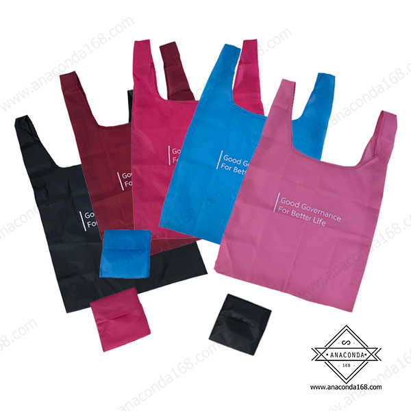 กระเป๋าช้อปปิ้งพับเก็บได้ สีพื้น (Shopping Bag) สกรีนโลโก้