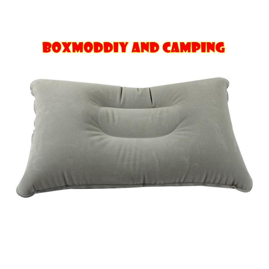 หมอนเป่าลม สีเทา พับได้แบบพกพา สำหรับใช้กลางแจ้ง หมอนเป่าลม ผิวกำมะหยี่ Double Sided Flocking