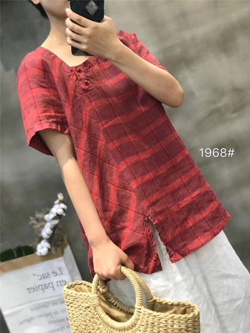 เสื้อลินินผสมฝ้ายลายสก็อตวินเทจ