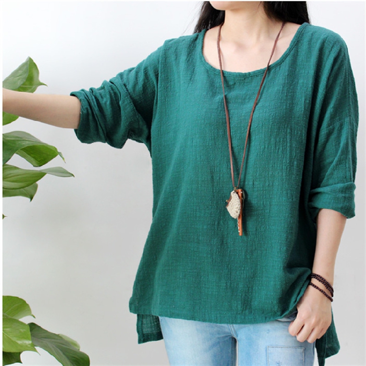 เสื้อฝ้ายผ้าโปร่งแขนยาวสีเขียว