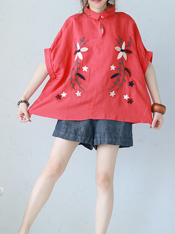 เสื้อลินินผสมฝ้ายปักลายดอกไม้