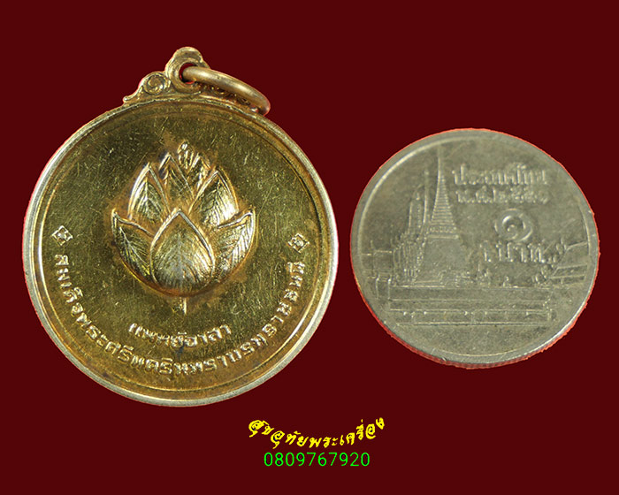 138.เหรียญดอกบัว แพทย์อาสา สมเด็จย่า เนื้อกะไหล่ทอง เป้นมงคลน่าบูชาครับ