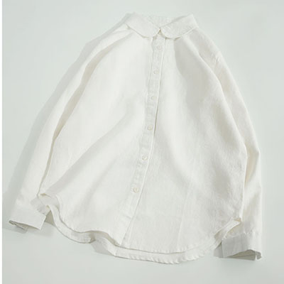 เสื้อเชิ้ตลินินแท้คอบัวสีขาว
