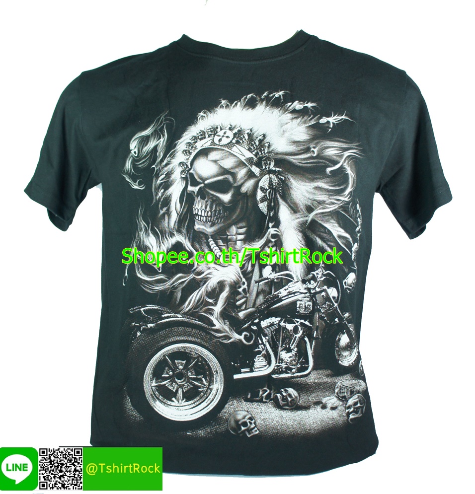 เสื้อลาย ไบค์เกอร์ ผี กะโหลก อินเดียแดง มอเตอร์ไซด์ เสื้อยืด สกรีนหน้าหลัง RCH83