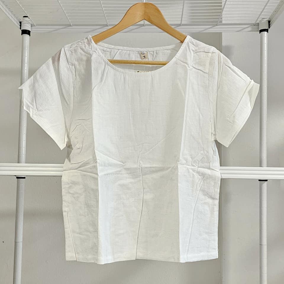 ชุดset.เสื้อฝ้ายขาว+กางเกงลายสก็อต