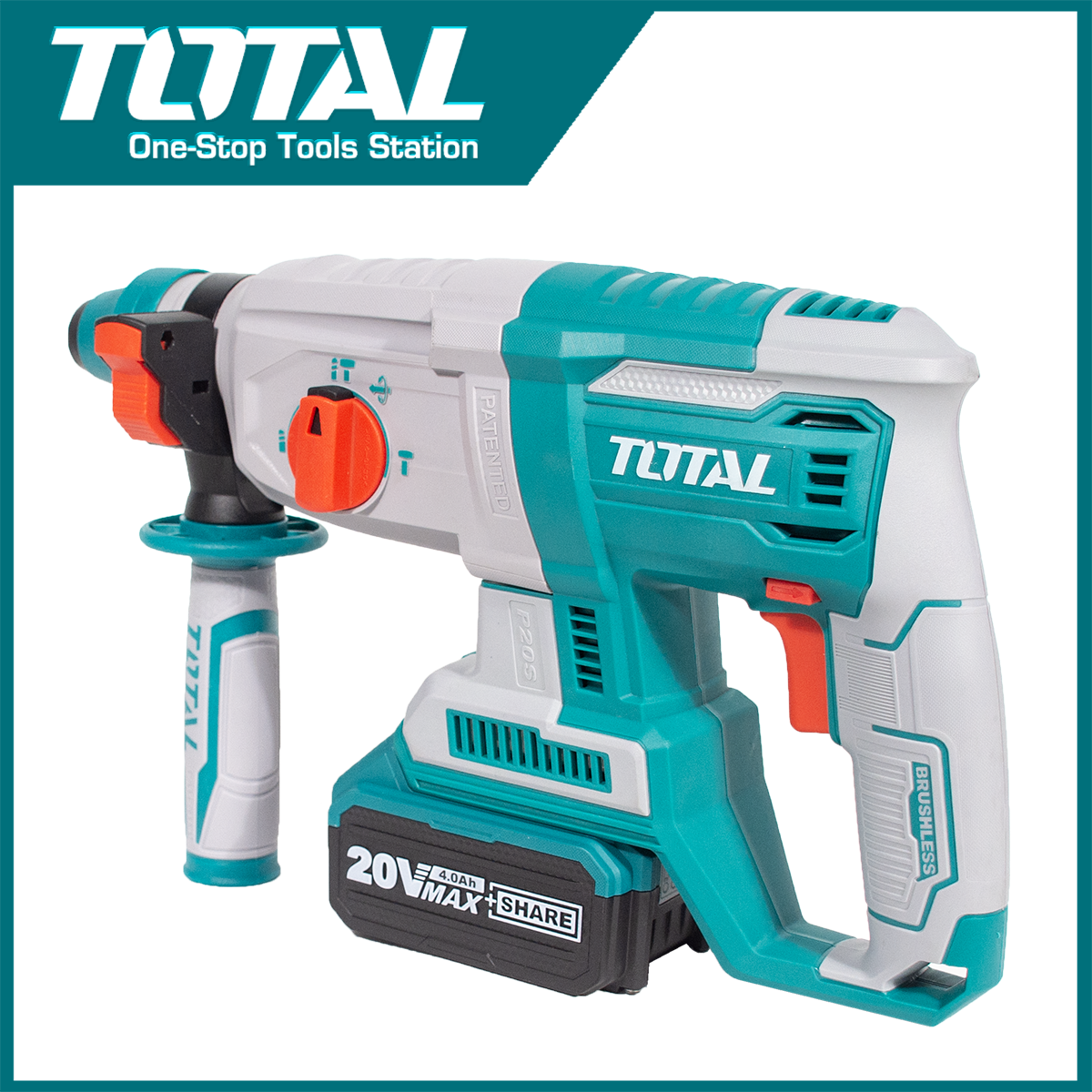 TOTAL สว่านโรตารี่ไร้สาย 3 ระบบ โรตารี่แบต 20V มอเตอร์บัสเลส อุปกรณ์ครบ