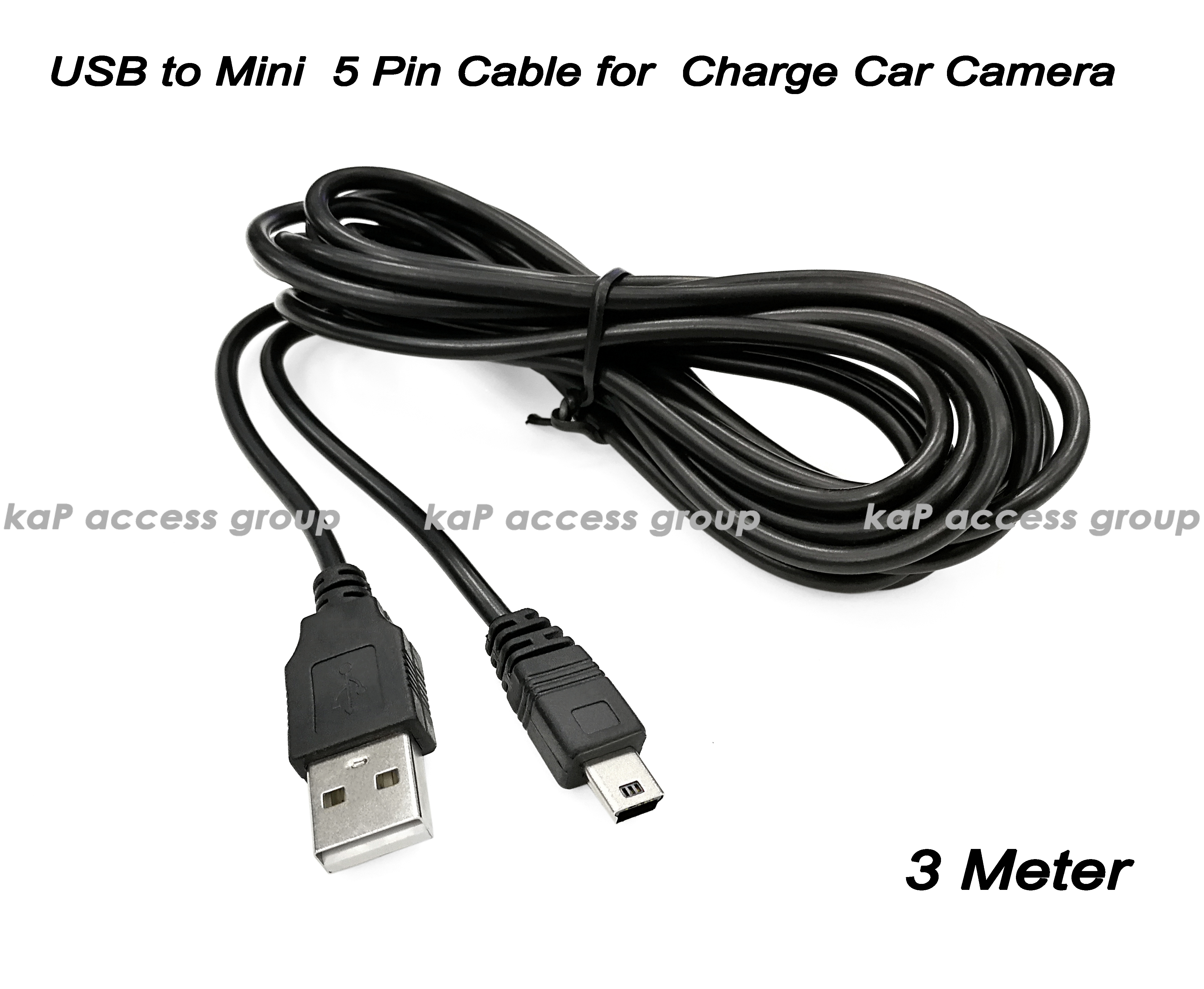 สาย Mini USB 5 Pin to USB สำหรับชาร์จกล้องติดรถ (3เมตร)