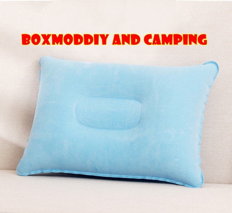 หมอนเป่าลม สีฟ้า พับได้แบบพกพา สำหรับใช้กลางแจ้ง หมอนเป่าลม ผิวกำมะหยี่ Double Sided Flocking