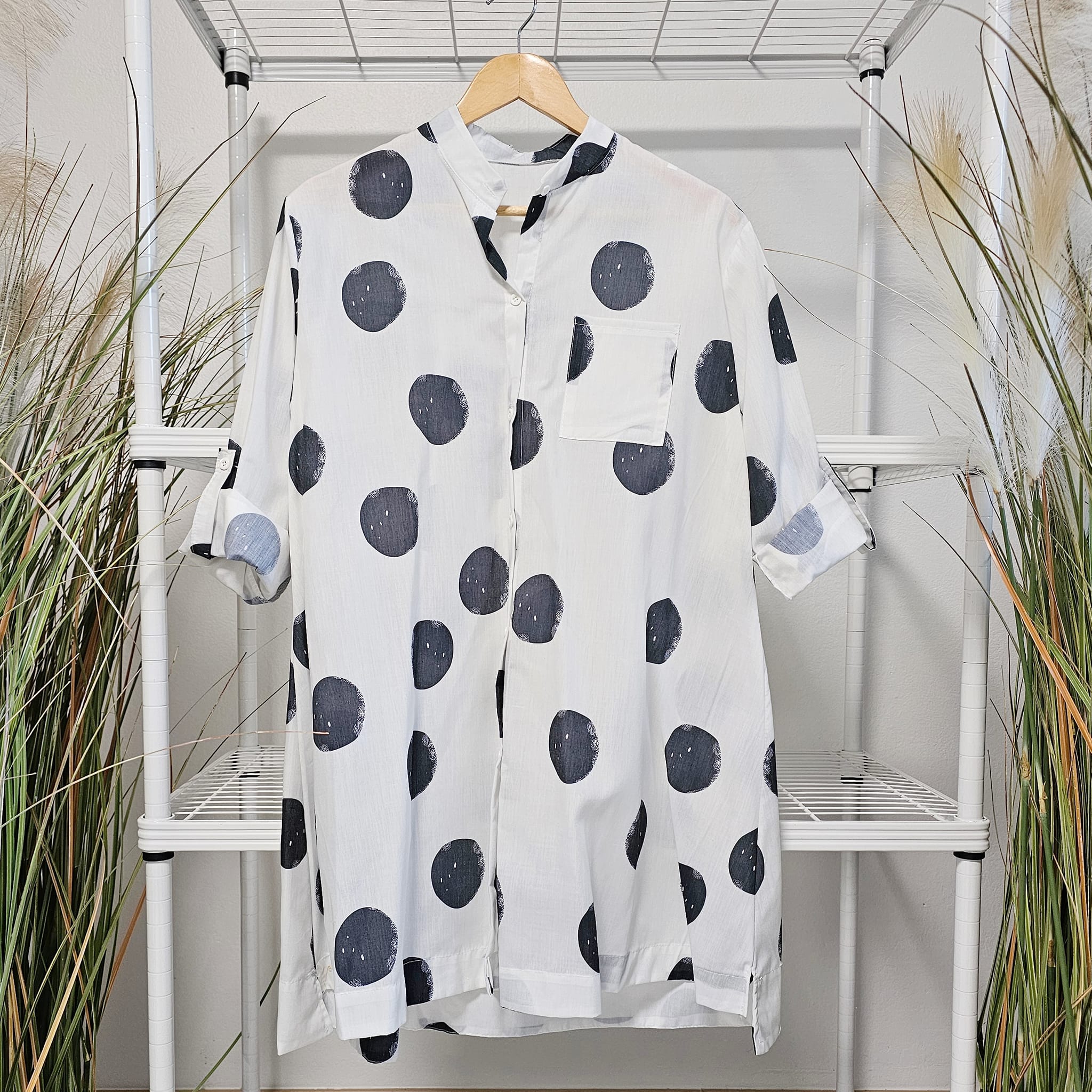 เสื้อคอจีนลายจุด(แขนยาว)