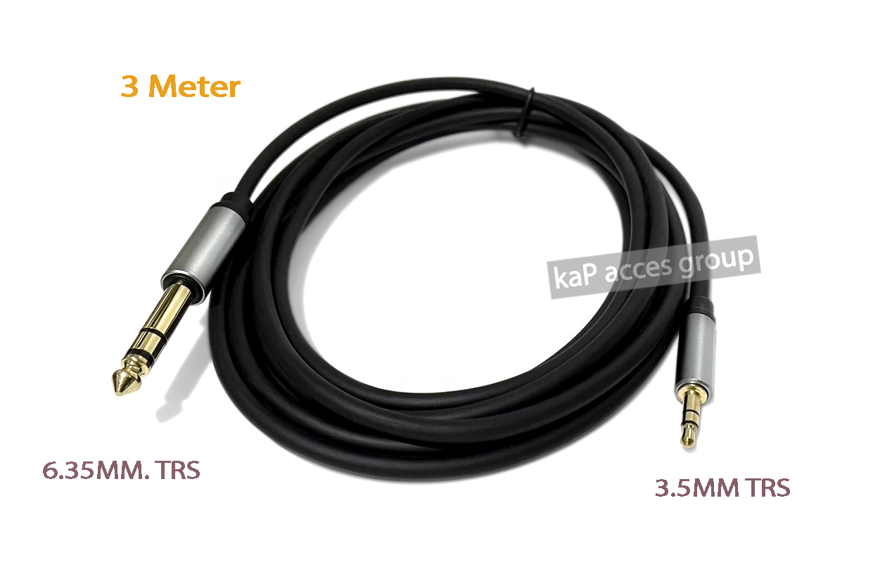 สาย 3.5mm to 6.35mm TRS Jack Adapter Aux Cable for Mixer Amplifier Gold Plated 3 Meter