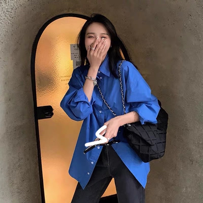 พร้อมส่ง : เสื้อเชิ้ตแขนยาวทรง oversize สีพื้น