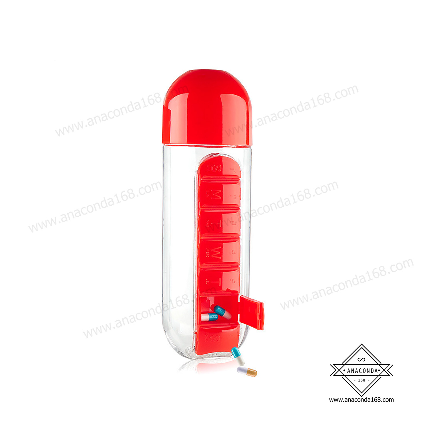 ขวดน้ำพลาสติก พร้อมช่องใส่ยา กระบอกน้ำพร้อมตลับใส่ยา 7 วัน (pill box water bottle)