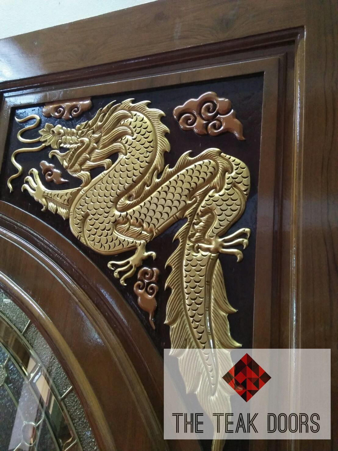 ประตูไม้สัก กระจกสเตนกลาส ชุด 4 ชิ้น (บานเปิด-ปิด)