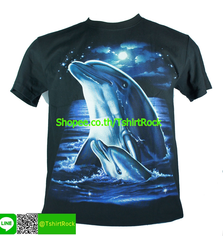 เสื้อลาย โลมา เสื้อยืดสีดำ สกรีนหน้าหลัง ไซร์ยุโรป RCA178