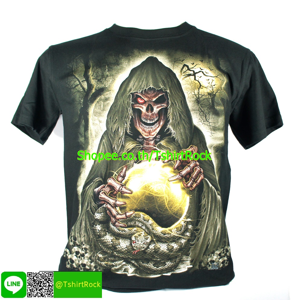 เสื้อลาย ยมทูต กริม รีปเปอร์ ผี ทำนาย เสื้อยืดสีดำ สกรีนหน้าหลัง ไซร์ยุโรป RCG245